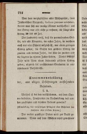 Zusammenstellung der, aus obigen Erfahrungen entstehenden Resultate.