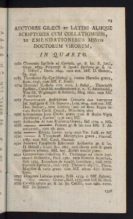 23-62, Auctores Graeci et Latini Aliique Scriptores cum Collationibus, et Emendationibus MSStis Doctorum Virorum, in Quarto - Auctores Graeci et Latini Aliique Scriptores cum Collationibus, et Emendationibus MSStis Doctorum Virorum, in Octavo