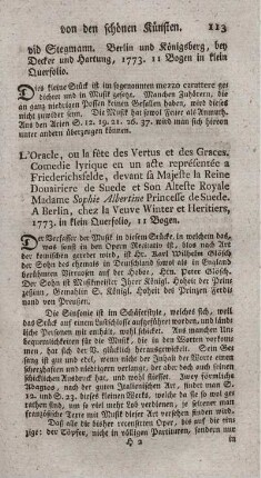 L'oracle, ou la fête des vertus et des graces.