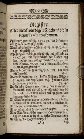 Register Aller merckwürdigen Sachen / die in diesem Tractat vorkommen.