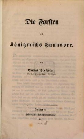 Die Forsten des Königreichs Hannover