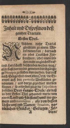 Inhalt und Disposition deß gantzen Tractats.