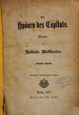 Die Hyänen des Capitals : Roman, 3. Band