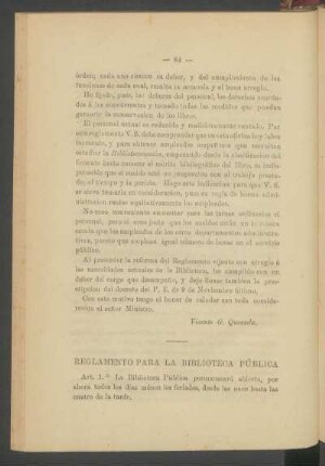 Reglamento para la Biblioteca Pública