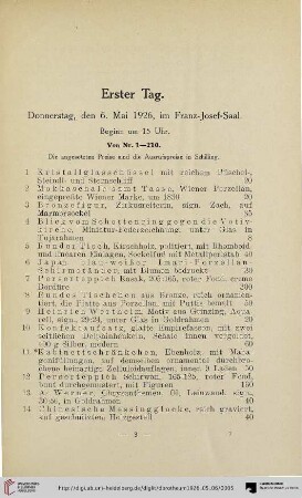 Erster Tag: Donnerstag, den 6. Mai 1926 (Nr. 1-210)