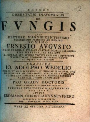 Dissertatio Inavgvralis De Fvngis