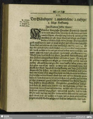 XII. Der Gläubigen, 1. auserlesene, 2. ruhige, 3. selige Hoffnung