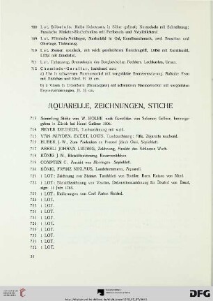 Aquarelle, Zeichnungen, Stiche (Nr. 713-803)