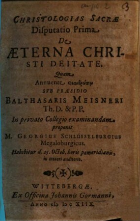 De Aeterna Christi Deitate