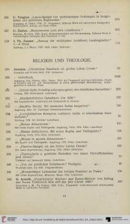 Religion und Theologie (Nr. 229-267)