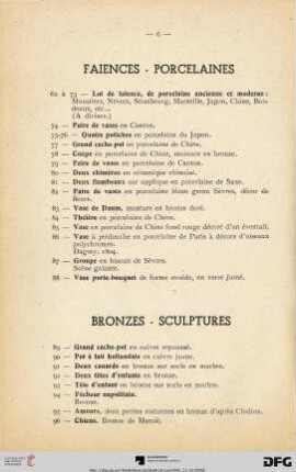 Faiences - Porcelaines (Nr. 62-88)