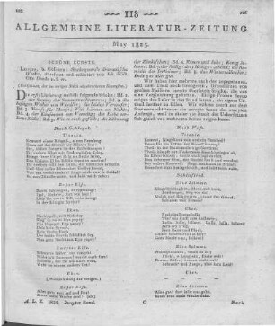 Shakespear's dramatische Werke. Übersetzt und bearbeitet v. J. W. O. Benda. Bd. 1-8. Leipzig: Göschen 1825 (Fortsetzung der im vorigen Stück abgebrochenen Rezension)