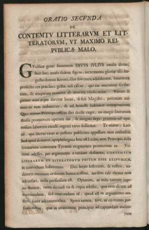 Oratio Secunda De Contemtu Litterarum Et Litteratorum, Ut Maximo Reipublicae Malo