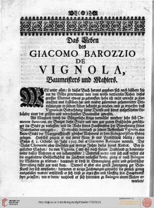 Das Leben des Giacomo Barozzio de Vignola