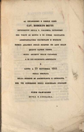Sugli archivi delle due Calabrie ulteriori rapido cenno