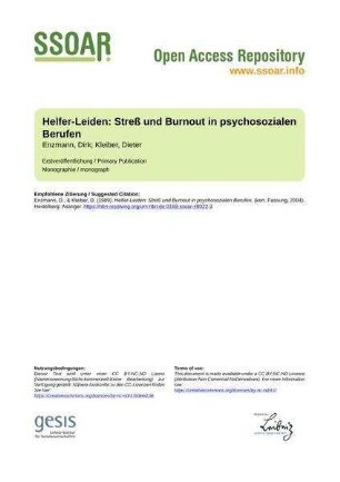 Helfer-Leiden: Streß und Burnout in psychosozialen Berufen