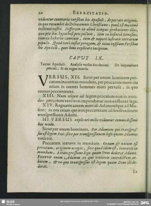 Caput IX. Textus Apostoli. Analysis versus duodecimi. De imputatione peccati, & de regno mortis