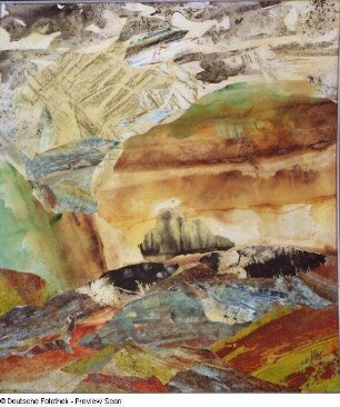 Abstrahierte Komposition Landschaft mit See und Feldern