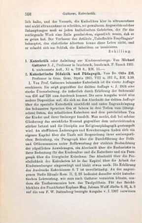 598-599 [Rezension] Gatterer, Michael, Katechetik oder Anleitung zur Kinderseelsorge