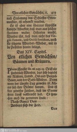 Das XIV. Capitel. Von etlichen Gewächsen, Bäumen und Kräutern