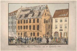 Bürgeraufstand in Dresden 1830, einen Tag nach der Zerstörung des Polizeigebäudes in der Scheffelgasse am Altmarkt am 10. September