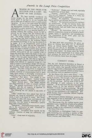 Awards in the prize competition for a Lamp. Report of the judges