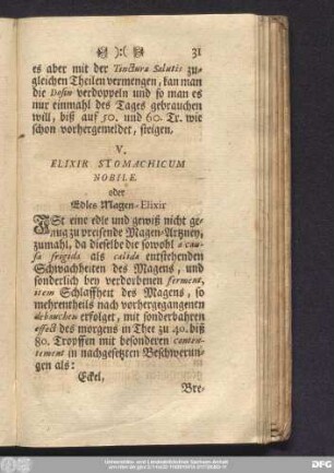 V. Elixir Stomachium Nobile. oder Edles Magen-Elixir