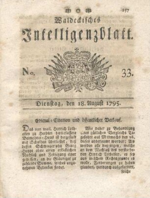 No. 33, Dienstag, den 18. August 1795