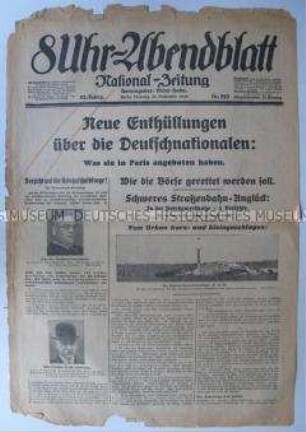 Titelblatt der Berliner Tageszeitung "8Uhr-Abendblatt" u.a. über das Verhältnis zwischen Deutschland und Frankreich