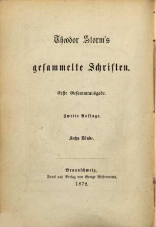 Theodor Storm's Sämtliche Schriften : Erste Gesammtausgabe. 6