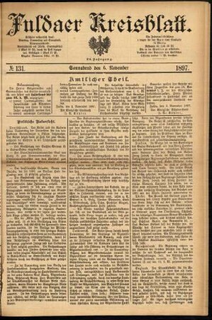 Erste Ausgabe vom Samstag, den 06. November 1897.