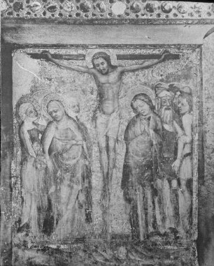 Karlštejn / Karlstein (Tschechien), Burg Karlštejn, Katharinenkapelle, Mensa, Fresko: Kreuzigung; Meister Theoderich u. Werkstatt