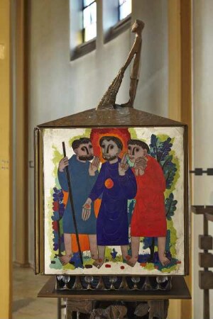 Tabernakel mit biblischen Szenen — Der auferstandene Christus erscheint den zwei Jüngern auf dem Weg nach Emmaus