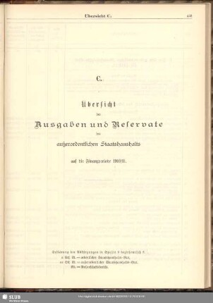 C. Übersicht der Ausgaben und Reservate des außerordentlichen Staatshaushalts auf die Finanzperiode 1910/11