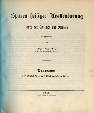 Spuren heiliger Uroffenbarung unter den Griechen und Römern
