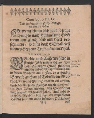 Text zur begehrten Leich-Predigt/ aus dem 73. Psalm:
