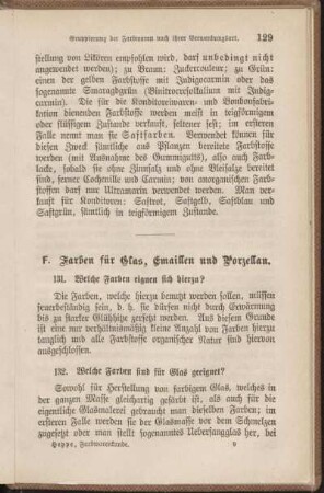 F. Farben für Glas, Emaillen und Porzellan.