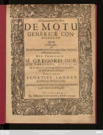 Disputatio Physica De Motu Generice Considerato