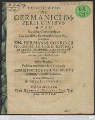 Exercitatio De Germanici Imperii Civibus
