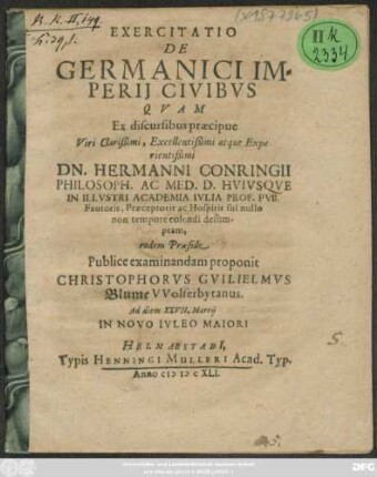 Exercitatio De Germanici Imperii Civibus