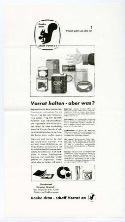 Vorrat halten - aber was? Vorrat geht uns alle an 1 Informationsbrief