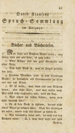David Klausens Spruch-Sammlung im Auszuge