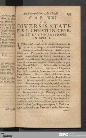 Cap. XXI. De Diversis Statibus J. Christi In Genere Et De Exinanitione In Specie.
