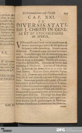 Cap. XXI. De Diversis Statibus J. Christi In Genere Et De Exinanitione In Specie.