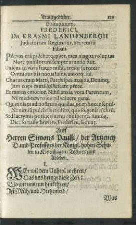 Epitaphium. Frederici, Dn. Erasmi Landenbergii ...