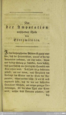 Von der Amputation verschiedener Theile der Extremitäten