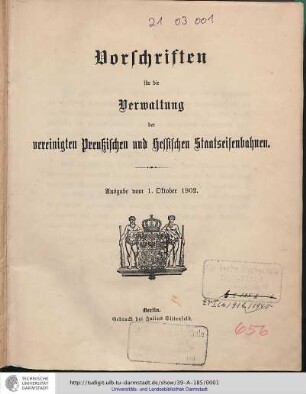 Vorschriften für die Verwaltung der Vereinigten Preußischen und Hessischen Staatseisenbahnen