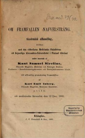 Om framfallen nafvelträng : Akad. afhandling