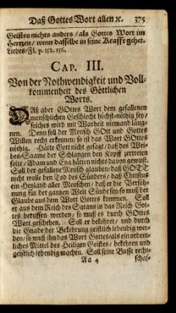 Cap. III. Von der Nothwendigkeit und Vollkommenheit des Göttlichen Worts.