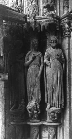 Chartres, Kathedrale Notre-Dame, Nordfassade, Westportal, linkes Gewände, Bileam, Königin v. Saba, Salomo